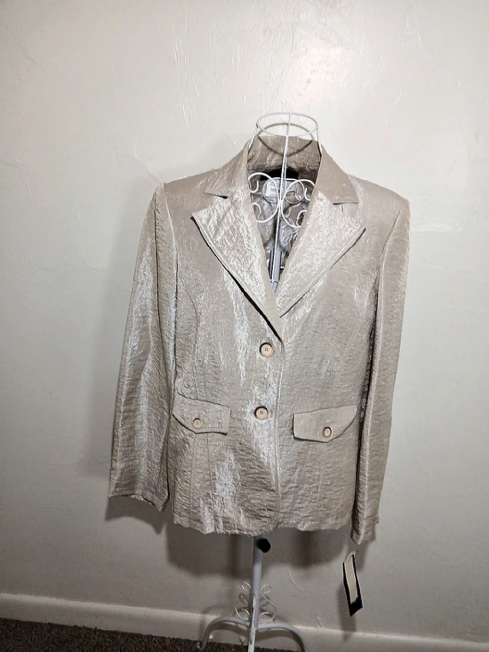 Vintage Collection Harve Benard Sz. 14 Champagne Metallic Crinkle Blazer NWT